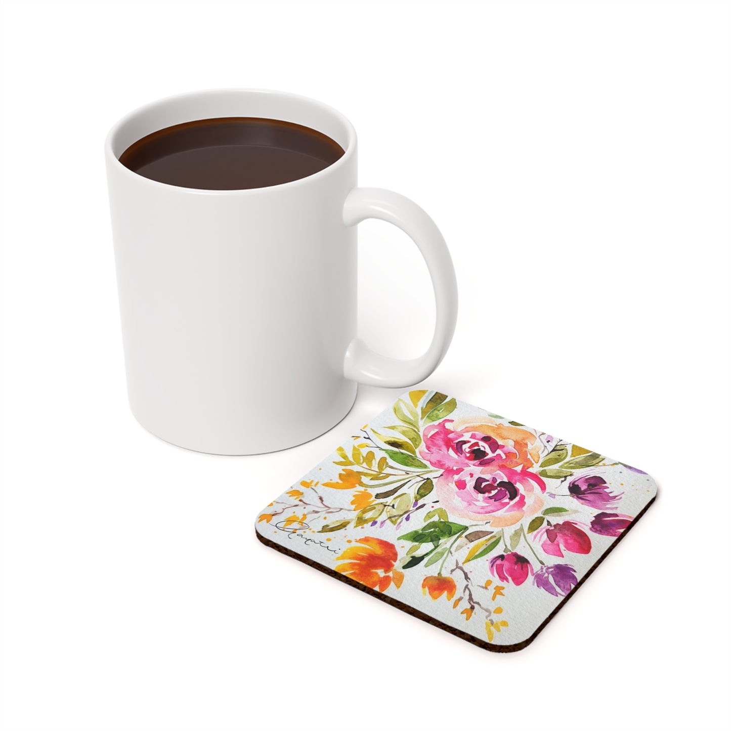 watercolor flowers Cork Back Coaster