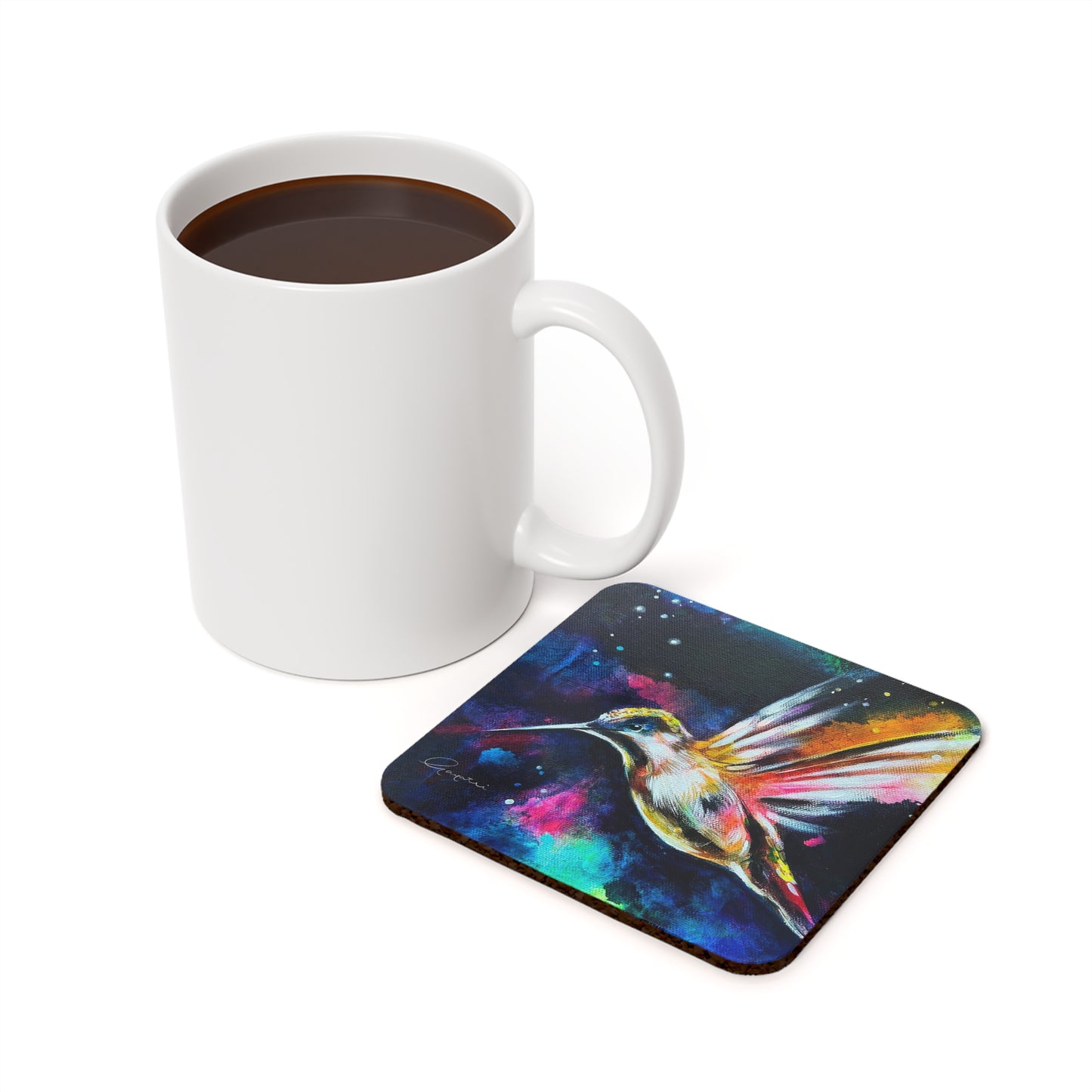 Humming bird wings Cork Back Coaster