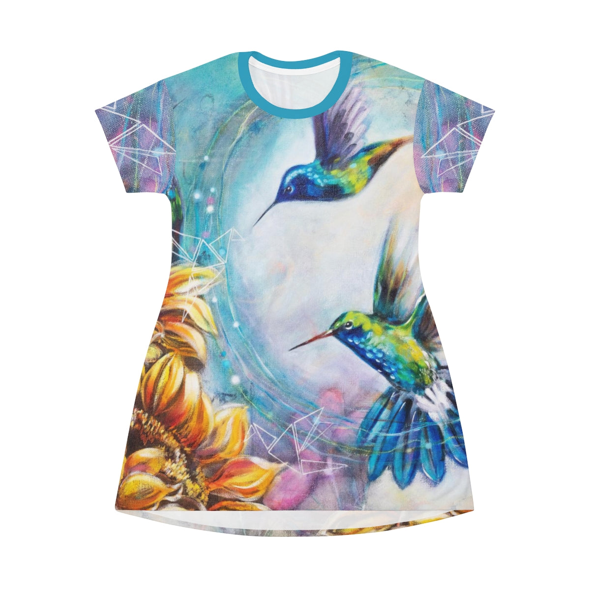 All Over Print T-Shirt Dress - Humming birds
