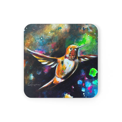 Humming bird flying Cork Back Coaster