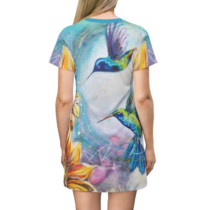 All Over Print T-Shirt Dress - Humming birds